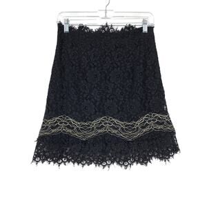 Sandro Paris Black Lace Skirt Contrast Trim A Line Mini Womens Size 2 US M